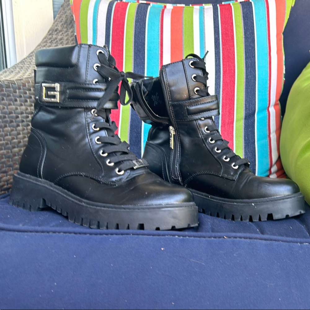 Guess black Combat Boots with Buckle Detail